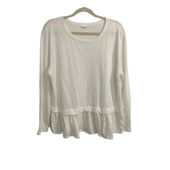 Caslon crispy white knit top eyelet ruffle hem size XXL casual beachy coastal - Picture 1 of 4